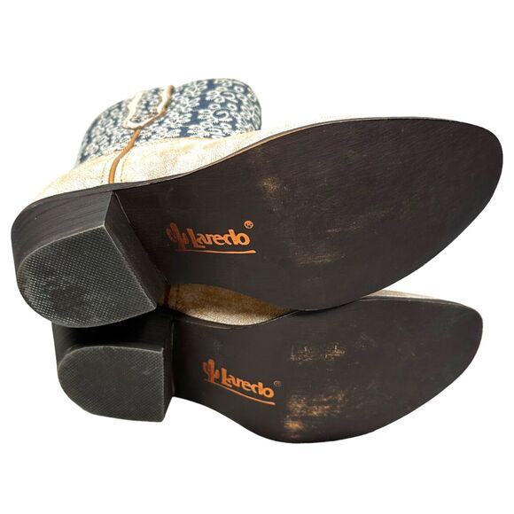 Laredo Kymber Western Ankle Boots Womens 7 M Beige Blue Cowboy Round Toe Leather - Picture 5 of 7